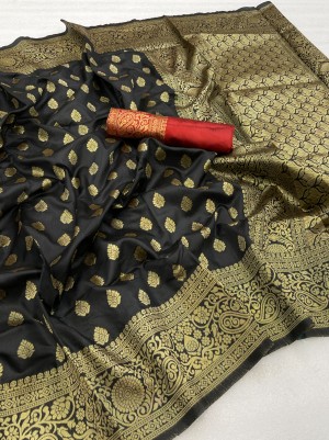 Black Amzing Banarasi Silk With Zari Work For Women Saree
